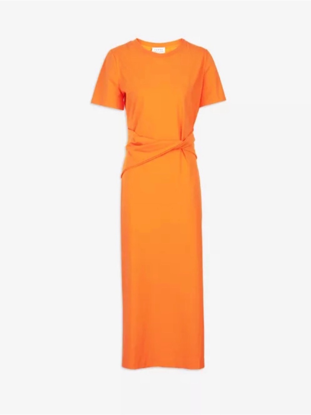 Tanya Taylor Orange Short-Sleeve Knot-Waist Maxi Dress